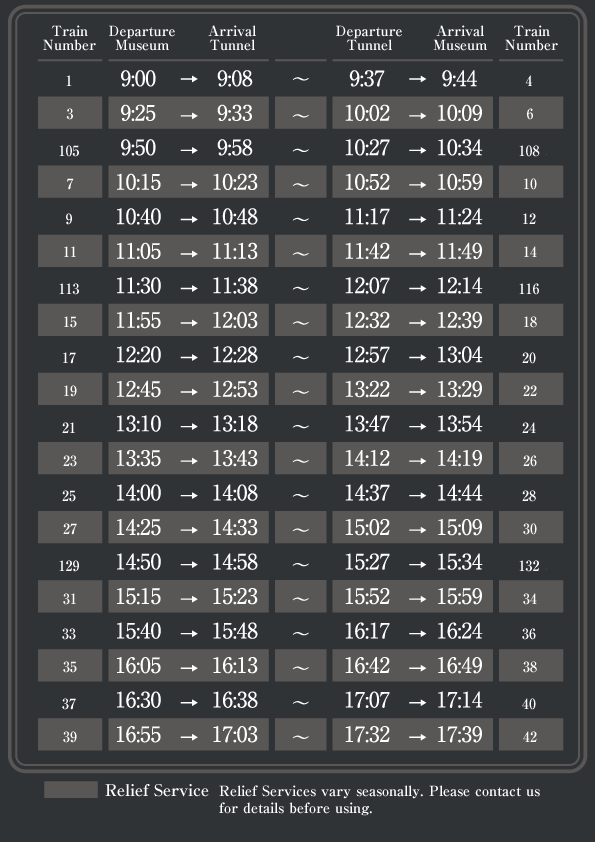 Timetable of the Museum Station, Seikan Tunnel Tappi inclined passage line
